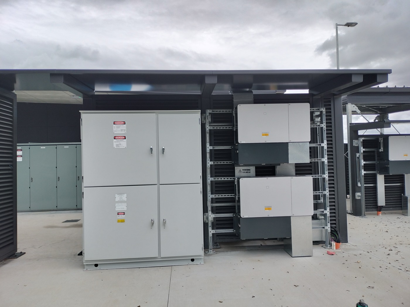 Commercial solar inverter bank installation